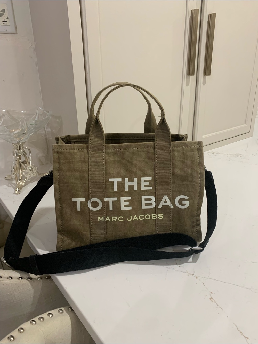 Marc Jacobs Medium Olive Canvas The Tote Bag with Black Strap